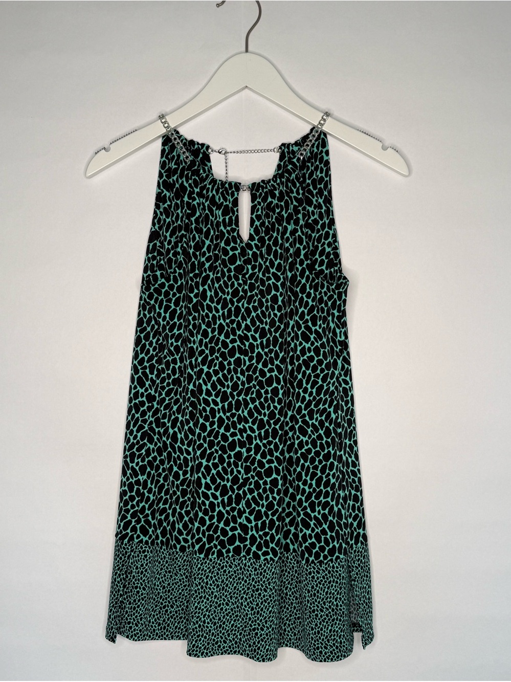 Michael Kors Sleeveless Black & Teal Animal Print Top